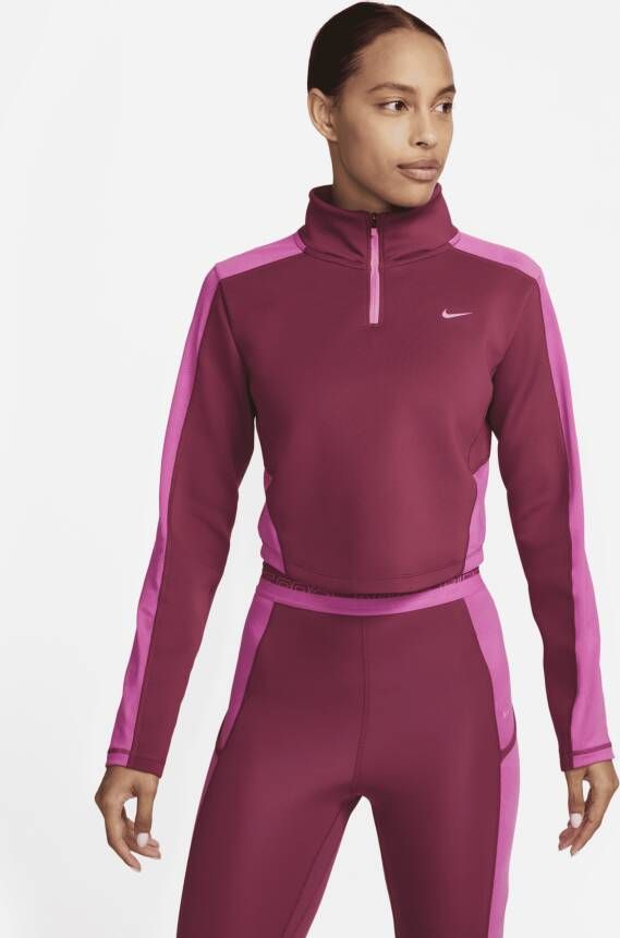 Nike Dri-FIT Trainingstop met korte rits en lange mouwen voor dames Rood