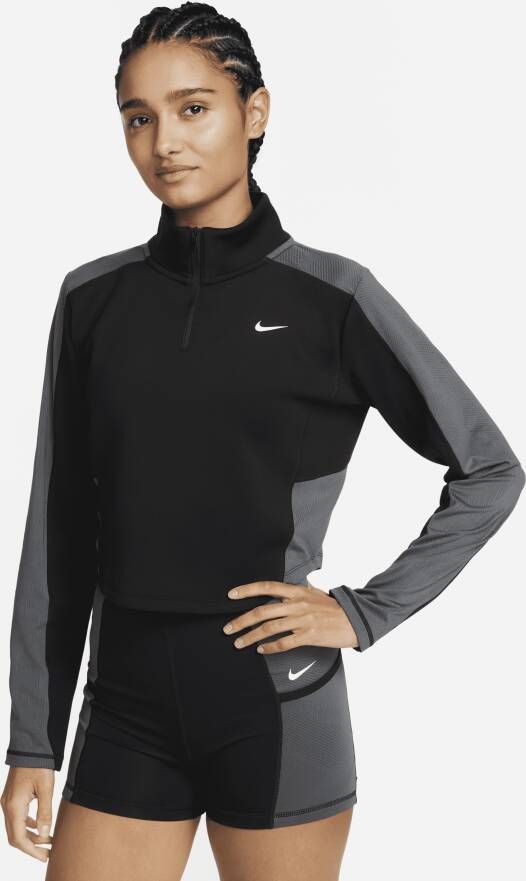 Nike Dri-FIT Trainingstop met korte rits en lange mouwen voor dames Zwart