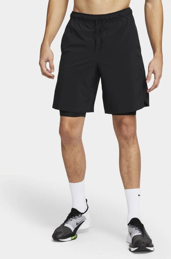 Nike Dri-FIT Unlimited Multifunctionele 2-in-1 herenshorts (23 cm) Zwart