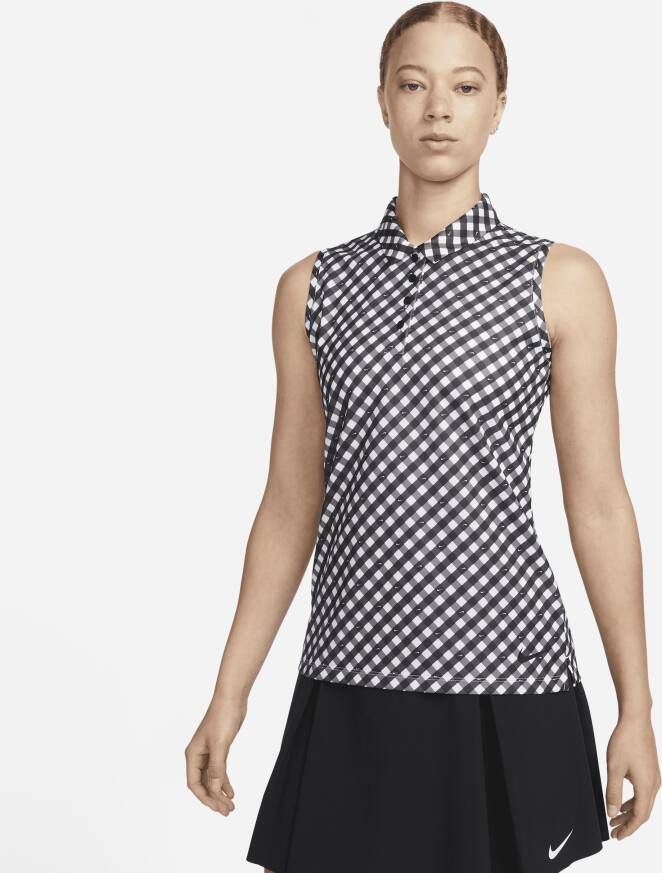 Nike Dri-FIT Victory Polo zonder mouwen met print voor dames Zwart
