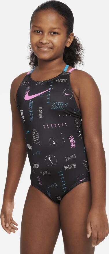 Nike eendelig zwempak met spiderback voor meisjes Zwart