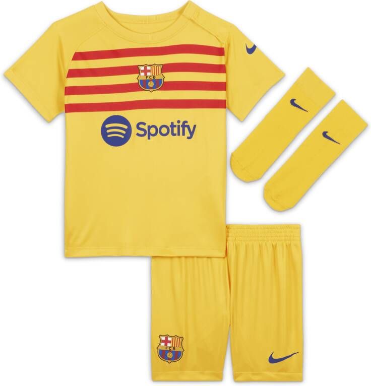 Nike FC Barcelona 2023 24 Vierde Dri-FIT driedelig voetbaltenue voor baby's peuters Geel