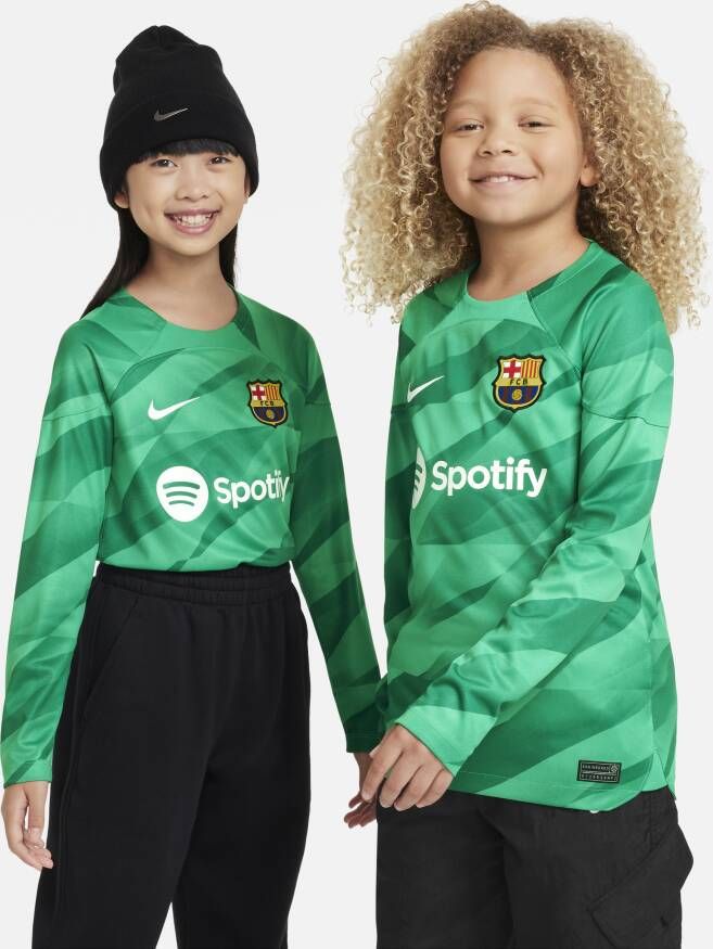 Nike FC Barcelona 2023 24 Stadium Goalkeeper Dri-FIT voetbalshirt voor kids Groen