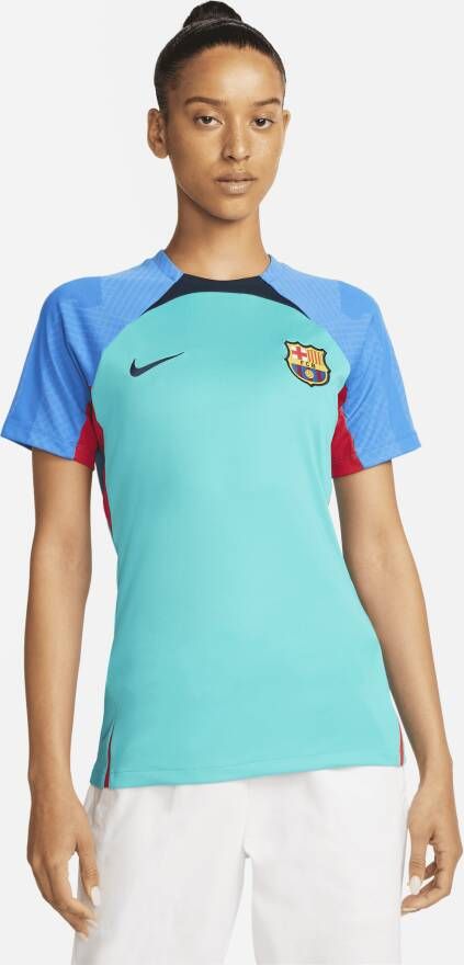 Nike FC Barcelona Strike voetbaltop met Dri-FIT en korte mouwen voor dames Blauw