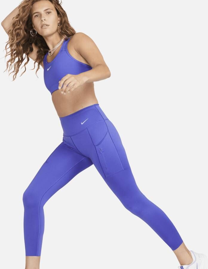 Nike Go 7 8-legging met halfhoge taille complete ondersteuning en zakken voor dames Blauw