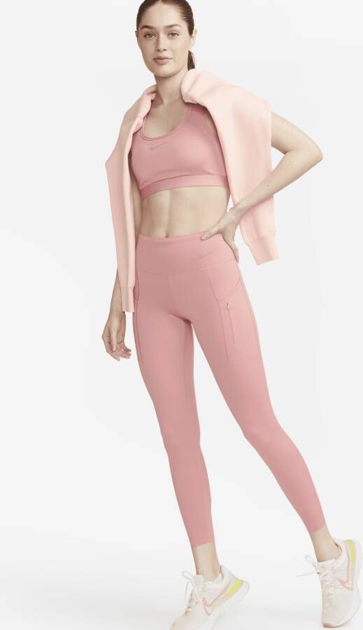 Nike Go 7 8-legging met halfhoge taille complete ondersteuning en zakken voor dames Roze
