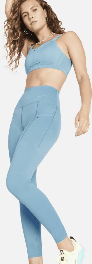 Nike Go 7 8-legging met hoge taille zakken en complete ondersteuning voor dames Blauw