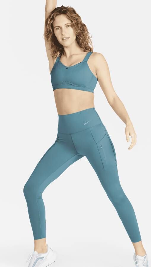 Nike Go 7 8-legging met hoge taille zakken en complete ondersteuning voor dames Blauw