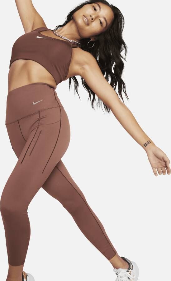 Nike Go 7 8-legging met hoge taille zakken en complete ondersteuning voor dames Bruin