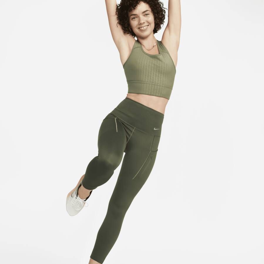 Nike Go 7 8-legging met hoge taille zakken en complete ondersteuning voor dames Groen
