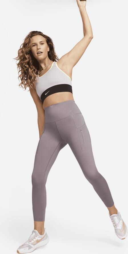 Nike Go 7 8-legging met hoge taille zakken en complete ondersteuning voor dames Paars