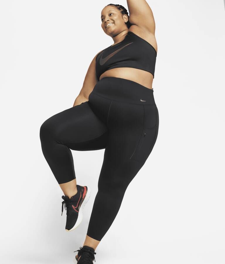 Nike Go 7 8-legging met hoge taille zakken en goede ondersteuning voor dames (Plus Size) Zwart