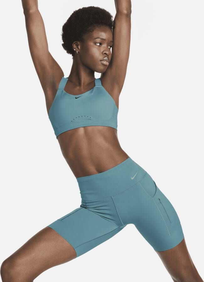 Nike Go Bikershorts met halfhoge taille zakken en complete ondersteuning voor dames (20 cm) Blauw