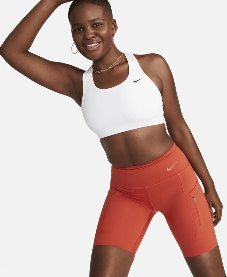Nike Go Bikershorts met halfhoge taille zakken en complete ondersteuning voor dames (20 cm) Oranje