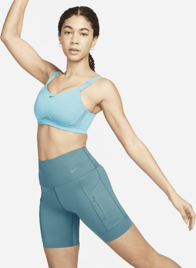 Nike Go Bikershorts met hoge taille zakken en complete ondersteuning voor dames (20 cm) Blauw