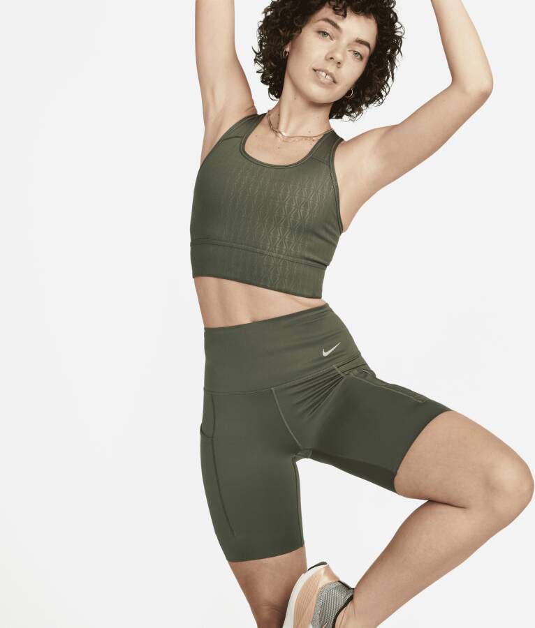 Nike Go Bikershorts met hoge taille zakken en complete ondersteuning voor dames (20 cm) Groen