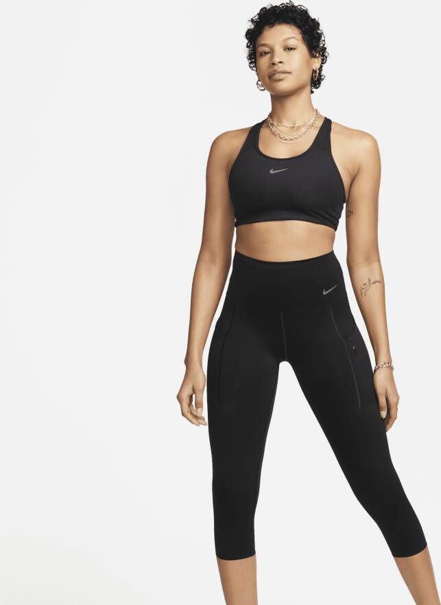 Nike Go kortere legging met hoge taille zakken en complete ondersteuning voor dames Zwart