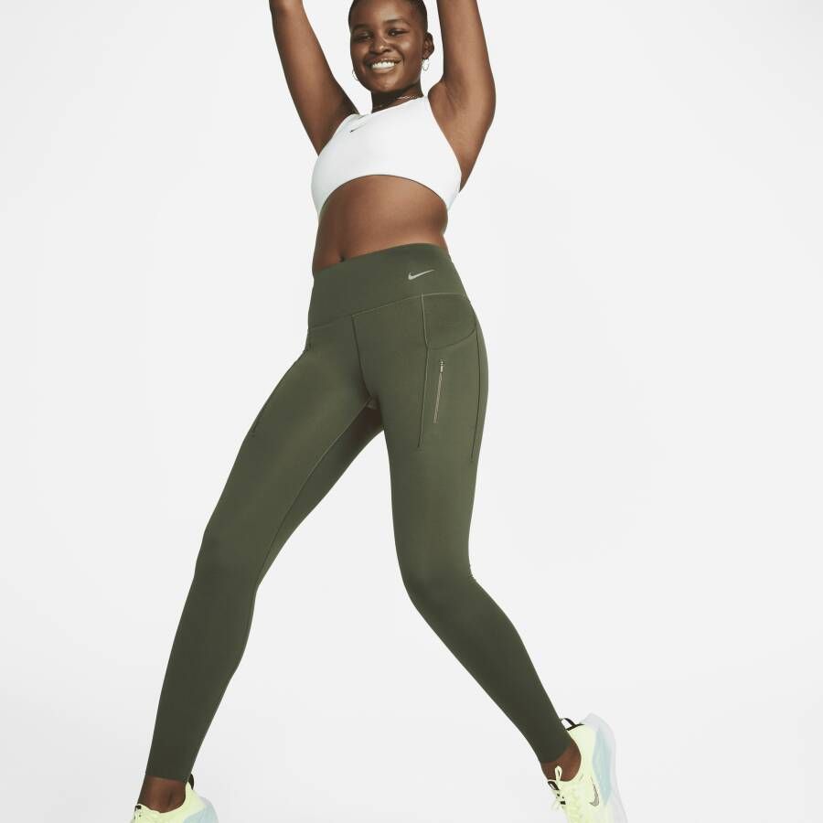 Nike Go Lange legging met halfhoge taille complete ondersteuning en zakken voor dames Groen