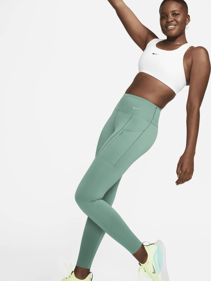 Nike Go Lange legging met halfhoge taille complete ondersteuning en zakken voor dames Groen