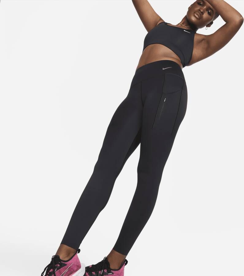 Nike Go Lange legging met halfhoge taille complete ondersteuning en zakken voor dames Zwart