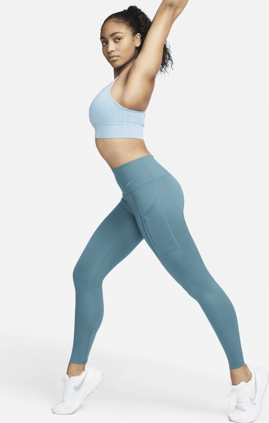 Nike Go Lange legging met hoge taille zakken en complete ondersteuning voor dames Blauw