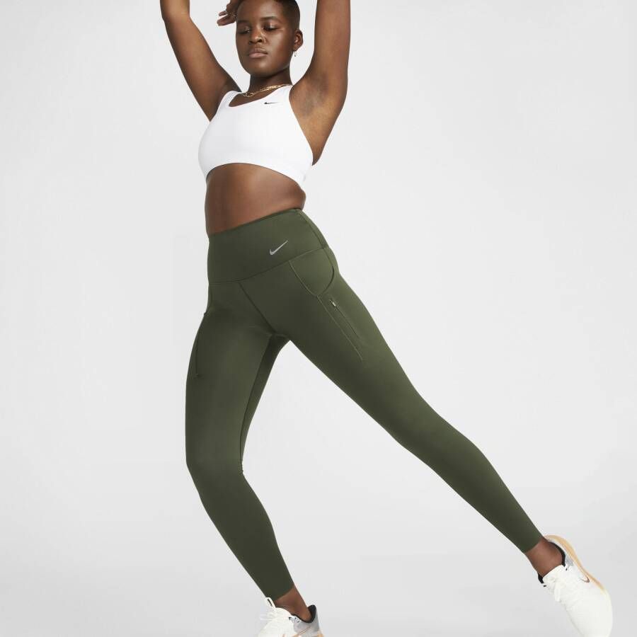 Nike Go Lange legging met hoge taille zakken en complete ondersteuning voor dames Groen