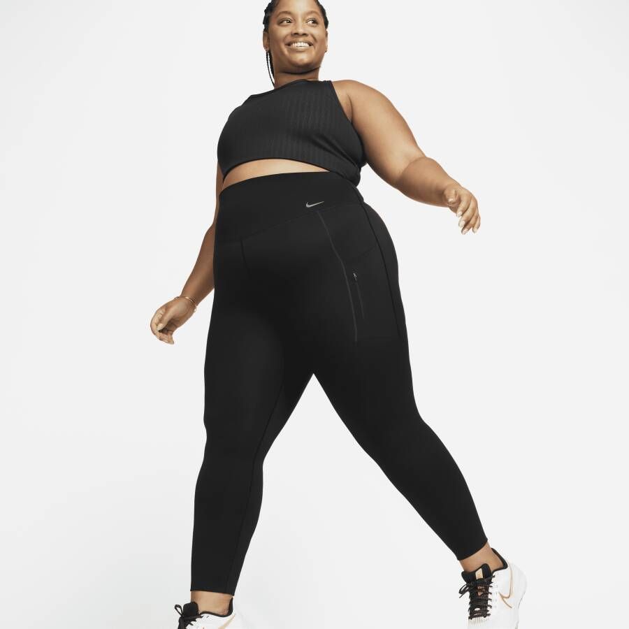 Nike Go Lange legging met hoge taille zakken en goede ondersteuning voor dames (Plus Size) Zwart