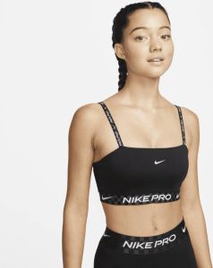 Nike Indy Padded sport-bh met bandeaudesign graphic en lichte ondersteuning Zwart