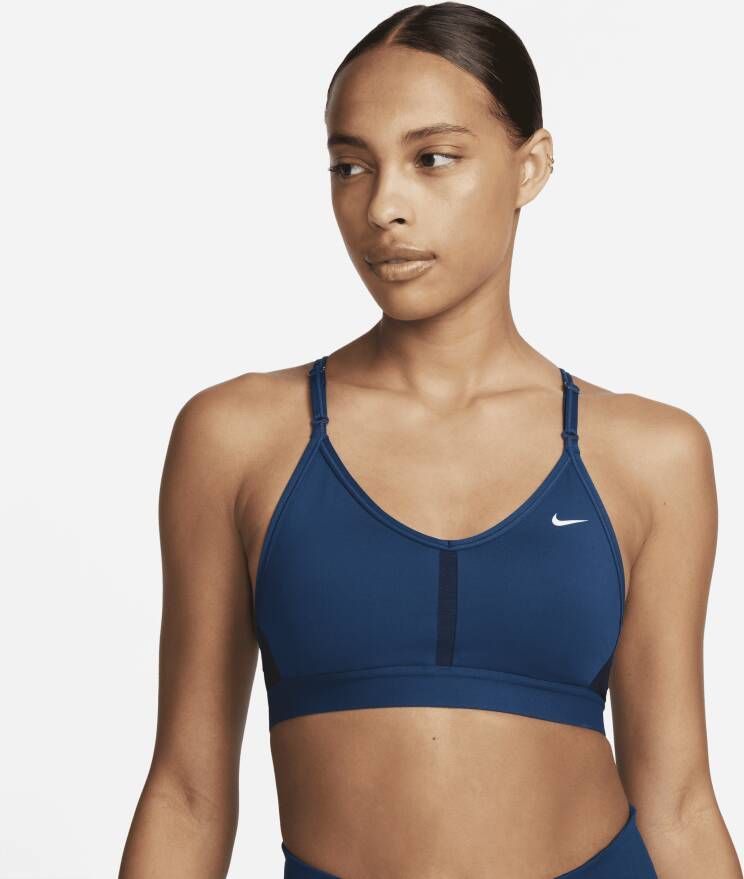 Nike Indy Padded sport-bh met V-hals en lichte ondersteuning Blauw
