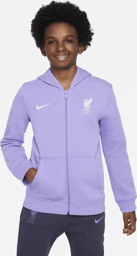 Nike Liverpool FC Club Fleece Derde voetbalhoodie met rits over de hele lengte voor jongens Paars