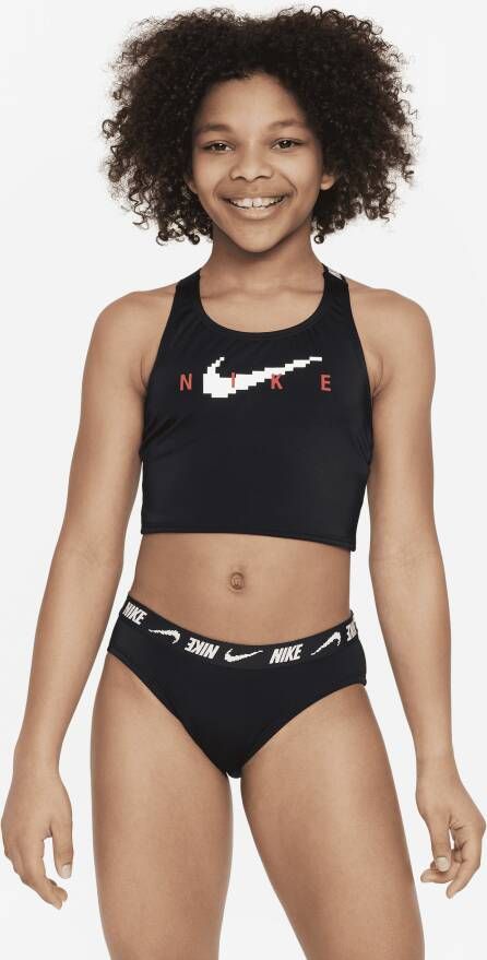 Nike midkinizwemkleding met gekruiste banden voor meisjes Zwart