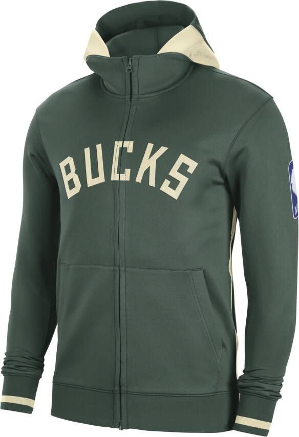 Nike Milwaukee Bucks Showtime NBA-hoodie met rits en Dri-FIT voor heren Groen