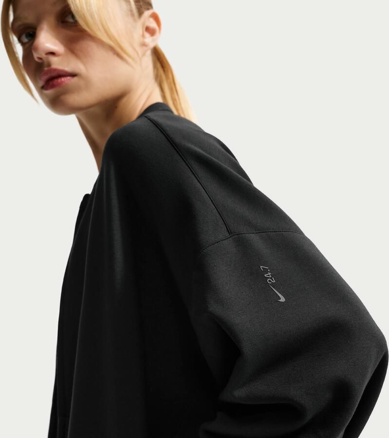 Nike 24.7 ImpossiblySoft Dri-FIT oversized top met ronde hals en volledige rits voor dames Zwart - Foto 3