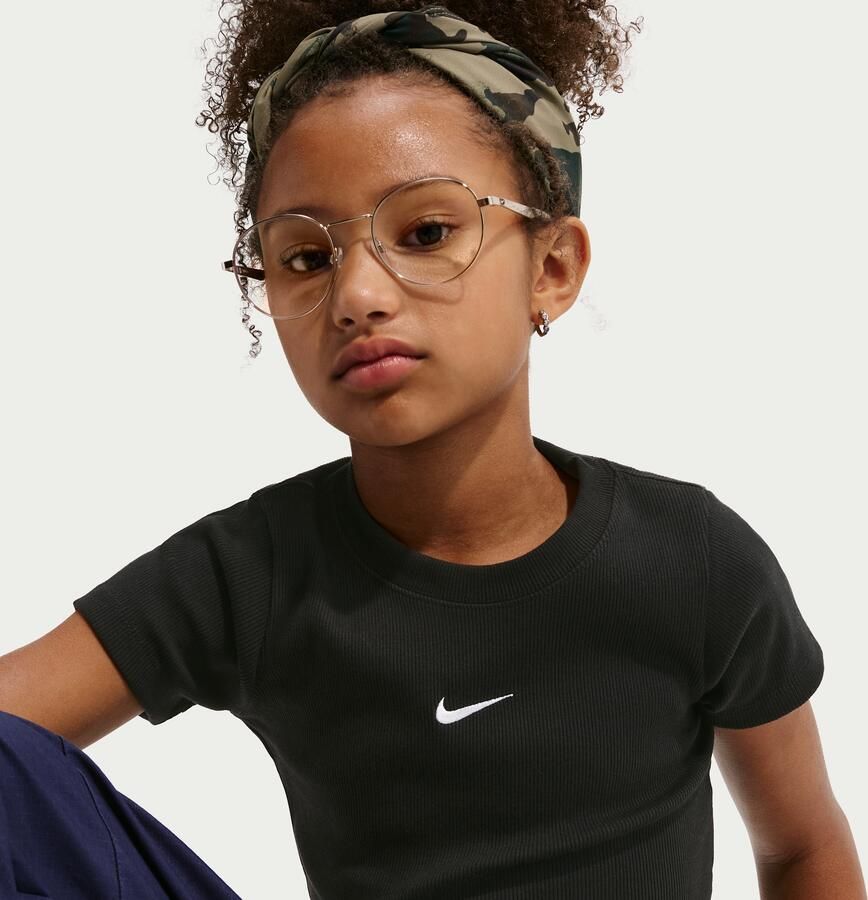Nike aansluitend cropped geribd T-shirt voor meisjes Zwart - Foto 2