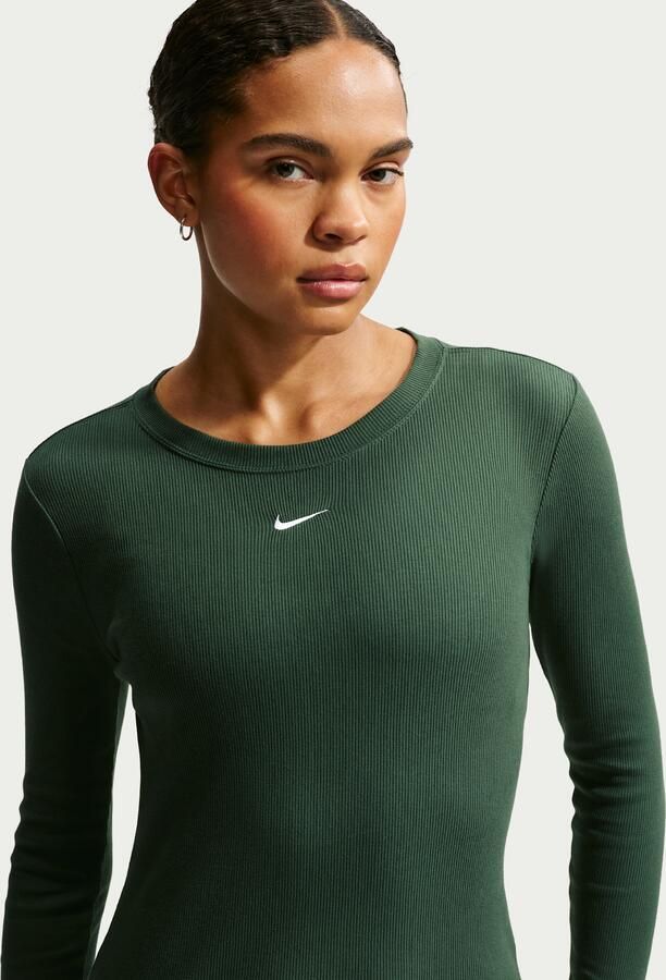 Nike aansluitend geribd T-shirt met lange mouwen voor dames Groen - Foto 4
