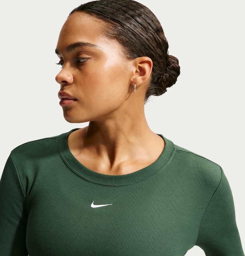 Nike aansluitend geribd T-shirt met lange mouwen voor dames Groen - Foto 3