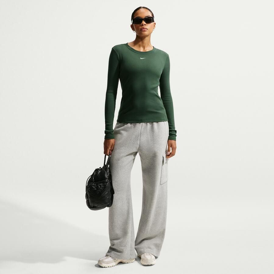 Nike aansluitend geribd T-shirt met lange mouwen voor dames Groen
