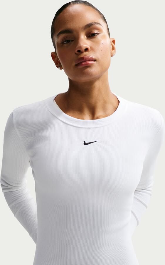 Nike aansluitend geribd T-shirt met lange mouwen voor dames Wit - Foto 4
