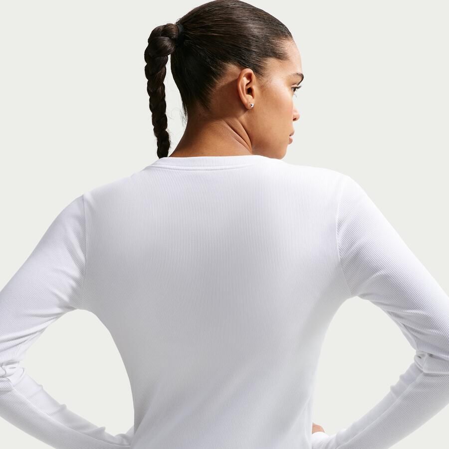 Nike aansluitend geribd T-shirt met lange mouwen voor dames Wit