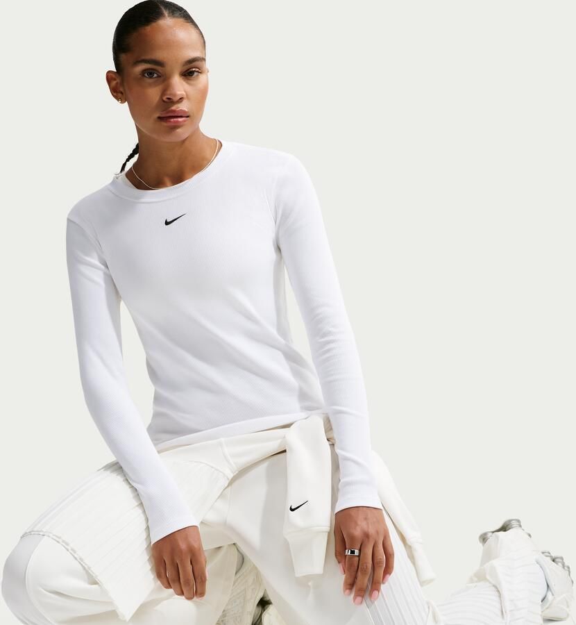 Nike aansluitend geribd T-shirt met lange mouwen voor dames Wit - Foto 3