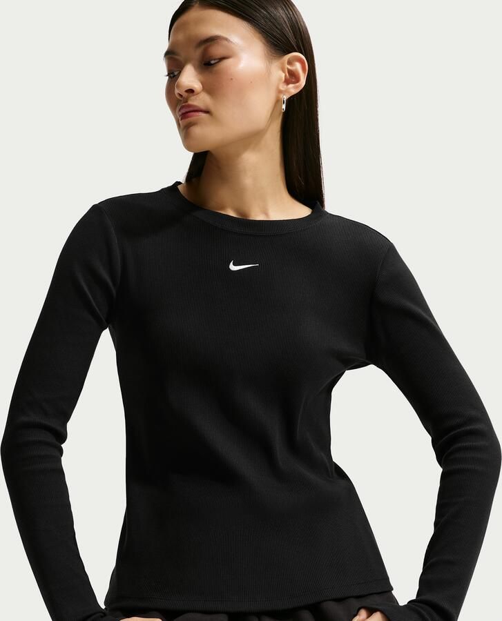 Nike aansluitend geribd T-shirt met lange mouwen voor dames Zwart - Foto 3