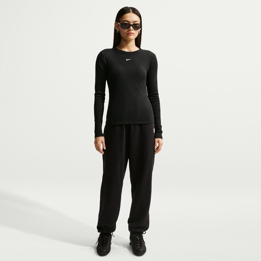 Nike aansluitend geribd T-shirt met lange mouwen voor dames Zwart