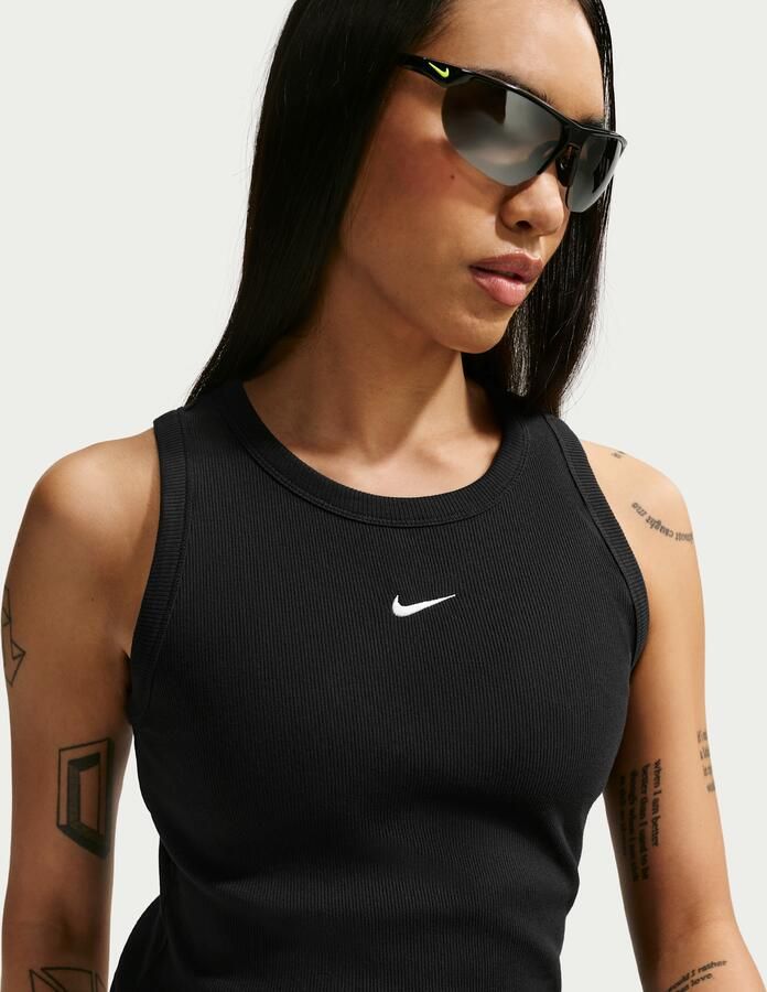 Nike aansluitende geribde tanktop voor dames Zwart - Foto 4