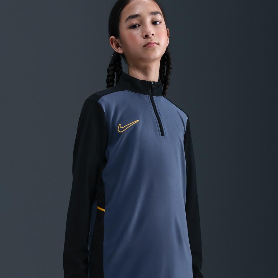 Nike Academy voetbaltrainingstop met Dri-FIT lange mouwen en korte rits voor kids Blauw