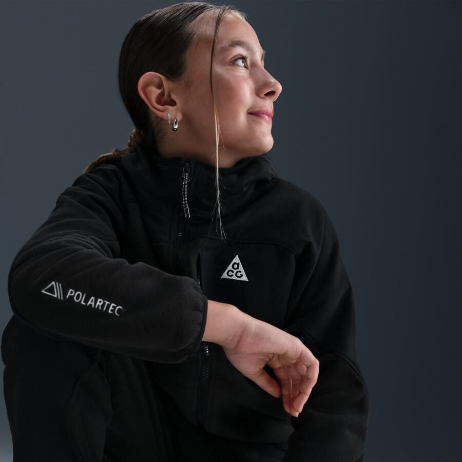 Nike ACG 'Wolf Tree' Polartec hoodie met rits over de hele lengte voor kids Zwart