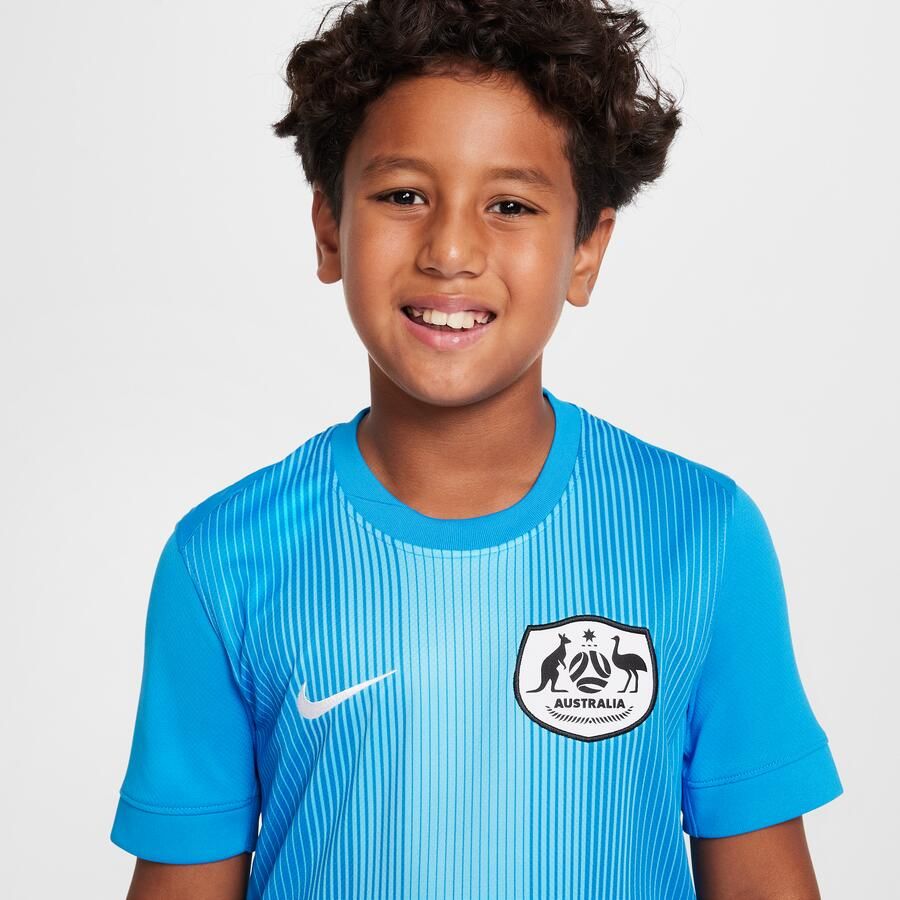 Nike Australië 2025 26 Stadium Goalkeeper Dri-FIT replicavoetbalshirt met korte mouwen voor kids Blauw
