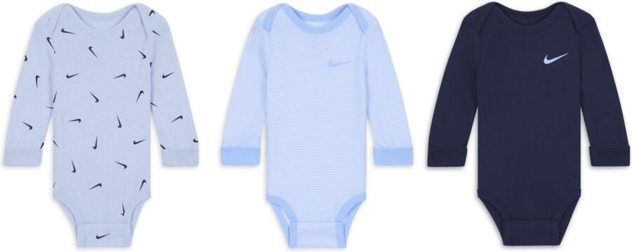 Nike Baby Essentials rompertjes met lange mouwen voor baby's (3 stuks) Blauw