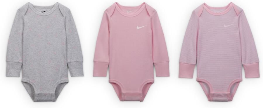 Nike Baby Essentials rompertjes met lange mouwen voor baby's (3 stuks) Bruin - Foto 2