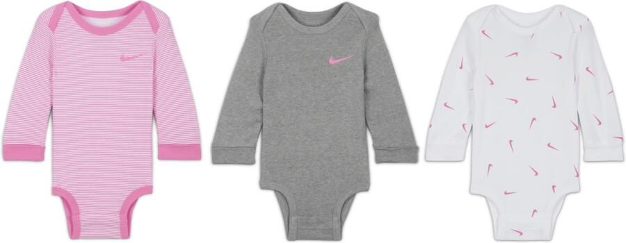 Nike Baby Essentials rompertjes met lange mouwen voor baby's (3 stuks) Wit