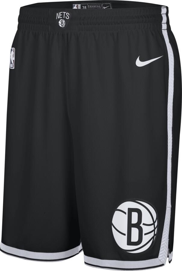 Nike Brooklyn Nets 2024 25 Swingman Icon Edition Dri-FIT NBA-replicabasketbalshorts voor heren Zwart